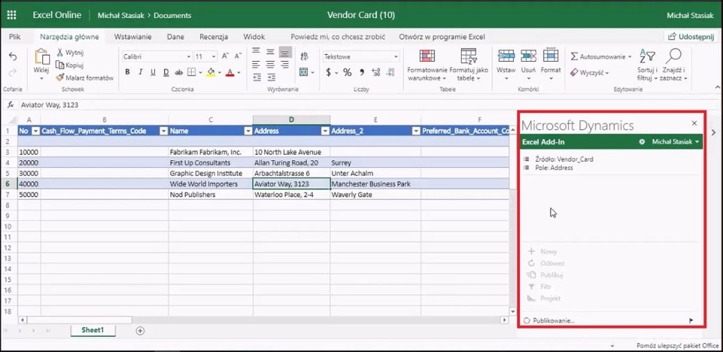 integracja dynamics 365 business central z excel