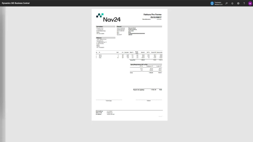 Sales-ProForma Business Central Dynamics Printouts
